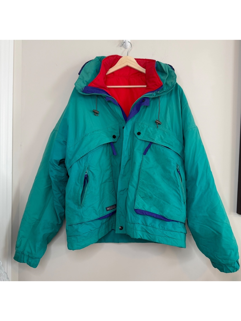 Vintage Columbia Sportswear Ski Jacket Teal Purple Red 80s 90s Men XL